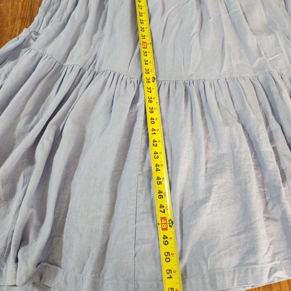Abercrombie & Fitch Linen Blend Maxi Dress Lrg Blue Asymmetric Tiers Adjustable - Picture 7 of 13